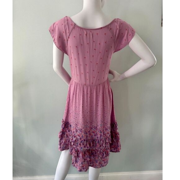 Dream Out Loud by Selena Gomez Pink Floral Boho Ruffle Mini Dress size Small - Picture 2 of 5